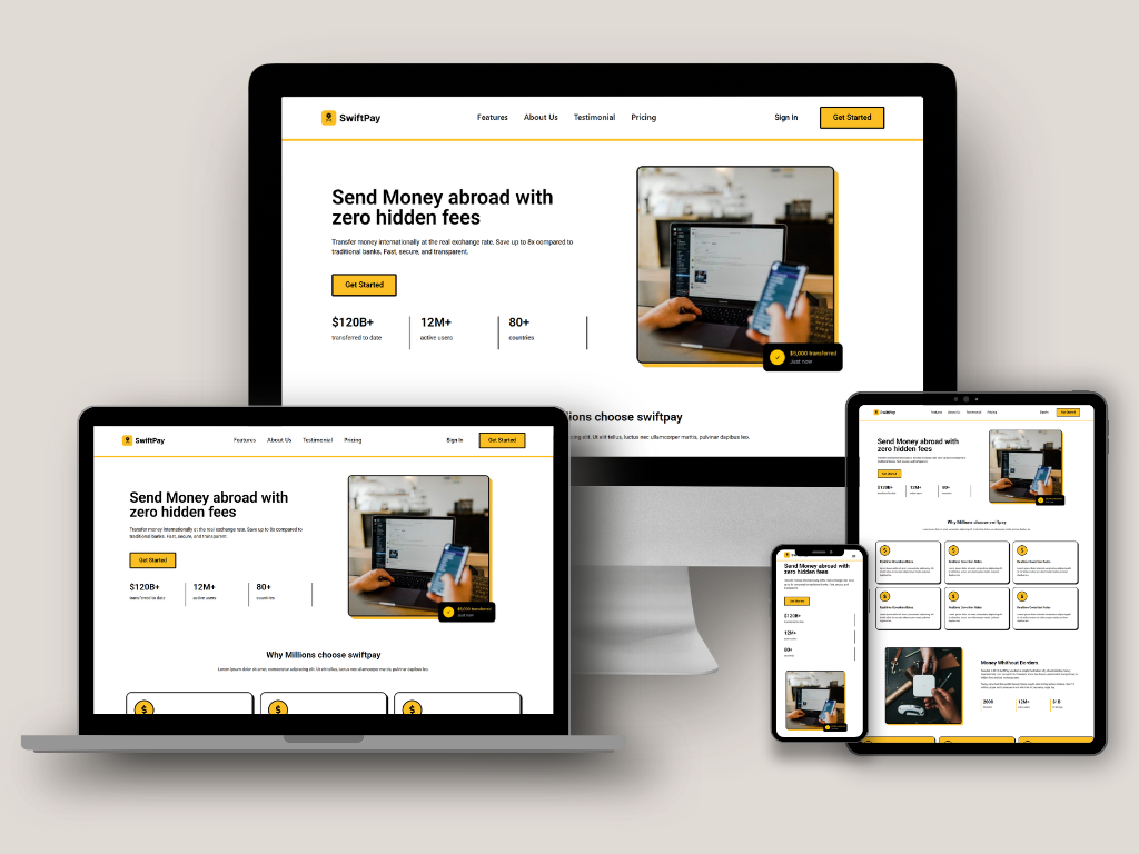 Swift Pay landing page web design portfolio